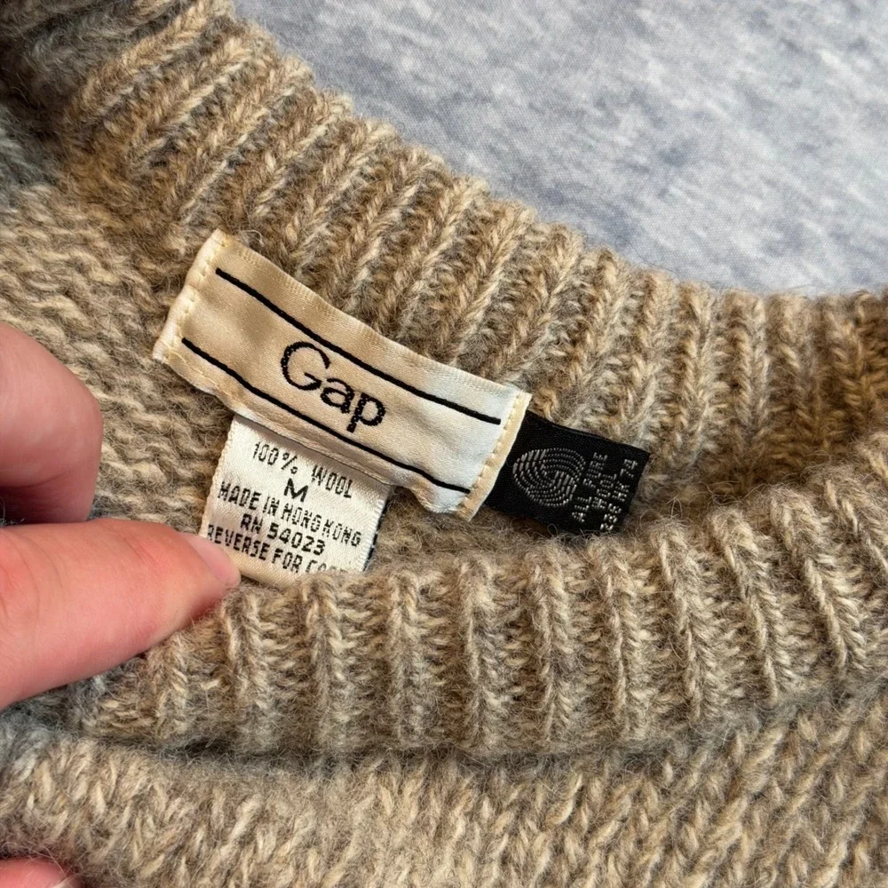 Vintage Gap Mens Medium 100% Wool Argyle Fair Isle Crewneck Sweater Brown Tan